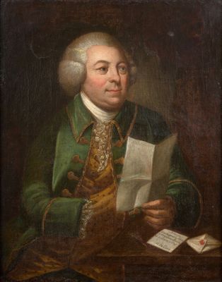 portrait d'un homme en manteau vert en train de lire une lettre