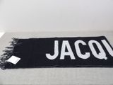 black and white scarf with the word jacqua written on it
