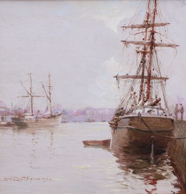 Léon ZEYTLINE (1885-1962), Navires à quai, huile sur panneau… - Photo 1