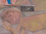 un tableau représentant une femme allongée dans son lit avec un livre