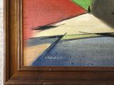a painting of a person walking down a street