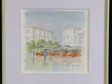 une photo d'une aquarelle représentant une scène de rue