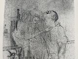 a black and white drawing of a man holding a woman ' s hand