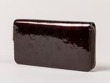 dark brown patent wallet purse with gold zipper