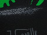 painting of a bird flying over a tree with a green background