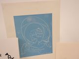 a picture of a picture of a woman on a blue background