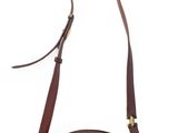 brown leather cross body bag on white background with strap