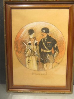 tableau représentant un homme et une femme en uniforme, debout l'un à côté de l'autre