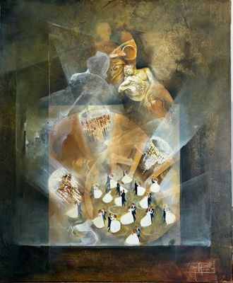 a painting of a man and a woman in a wedding dress