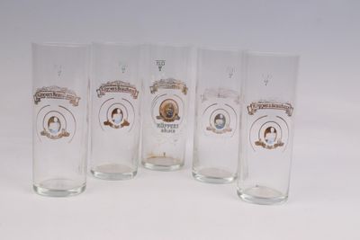 Cinq verres à bière KUPPERS KOLSCH émaillé et doré.