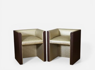Dacharry, paire de fauteuils cubiques, recouverts en leur po… - Photo 1