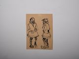 a drawing of two people standing next to each other on a wall