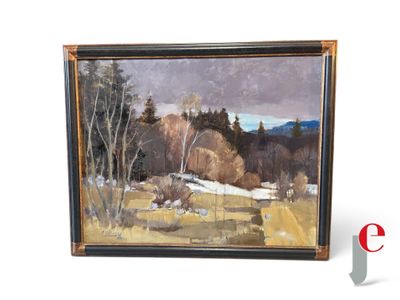 une image représentant un tableau représentant un paysage avec des arbres et de la neige