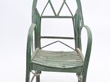 a green chair with a wooden seat on a white background