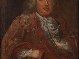 a painting of a man in a red coat with a sword