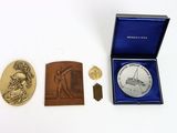 a gold medal and a silver medal in a blue box