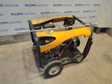the generator is sitting on the cart in the garage