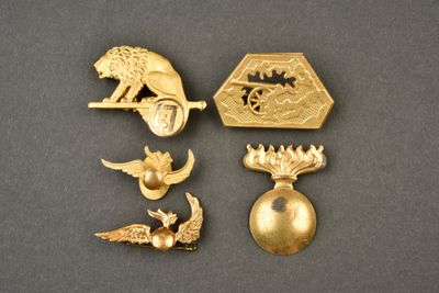 trois broches en or et un lion sur fond noir
