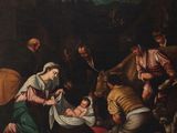 une image représentant une peinture d'une crèche avec un bébé dans la crèche