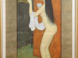 une image représentant un tableau où l'on voit une femme tenant un oiseau dans la main