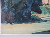 a picture of a painting of a house in the woods
