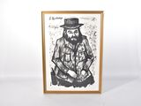 une image représentant le dessin d'un homme portant un chapeau et une barbe