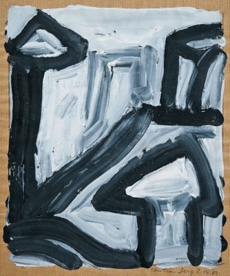 reproduction d'une peinture abstraite en noir et blanc sur un morceau de carton