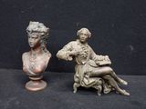 paire de bustes anciens en bronze représentant une femme et un homme