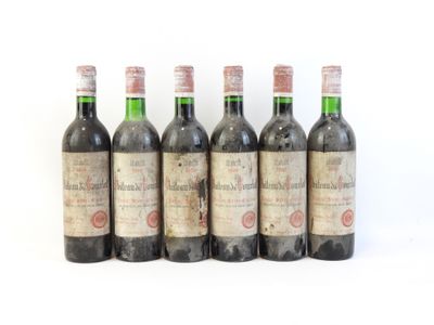 six bouteilles de vin sont alignées sur une surface blanche