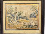 an image of a painting of sheep in a field with trees in the background