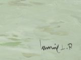 a painting of a man in a boat on the water