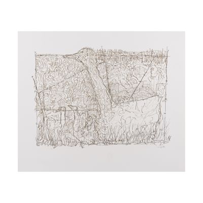 an image of a drawing of a landscape with a mountain in the background