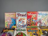 a lot of comic books that are on the table