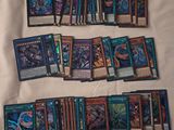 a close up of a bunch of cards on a bed