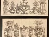 two drawings of vases and vases on a table