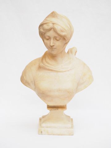 Cipriano CIPRIANI (XIXe-XXe)
Buste de femme en albâtre sur piedou...