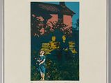 an image of a painting of a woman sitting on a bench