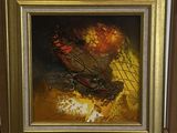 a picture of a painting on a easel in a room