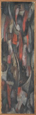 a painting of a group of koi fish swimming in a pond