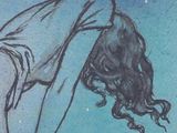 an image of a drawing of a woman bending over on a ledge