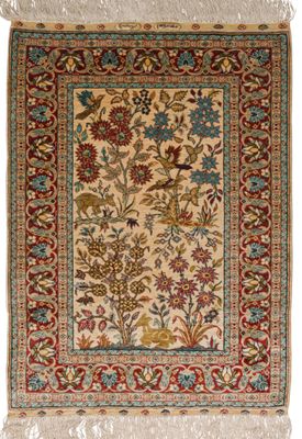 a rug with a floral design on a white background