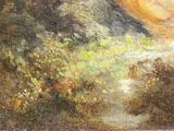 a painting of a man riding a horse in a field