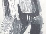 drawing of a black and white image of a chair and a table