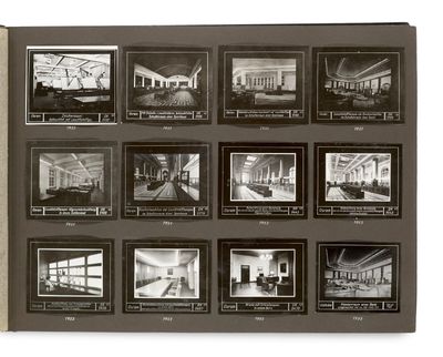 black and white photo of a book with pictures of a building