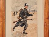 painting of a man in a top hat and uniform holding a rifle