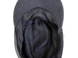 the hat is gray and has a black lining