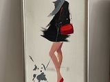 a picture of a painting of a woman walking a dog