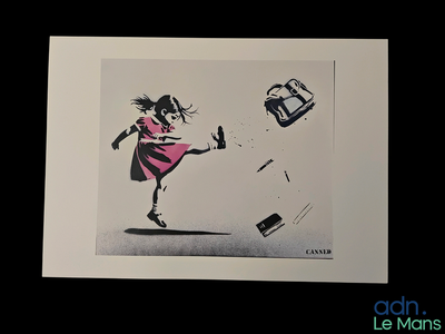 a drawing of a girl in a pink dress kicking a skateboard