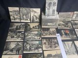 several old black and white photographs of people and horses on a table