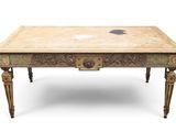 a small table with a marble top on a white background